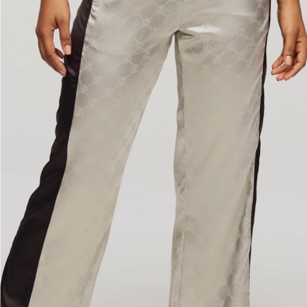 Zumba Fitness Two-Tone Wide Leg Pants - Beige & Black